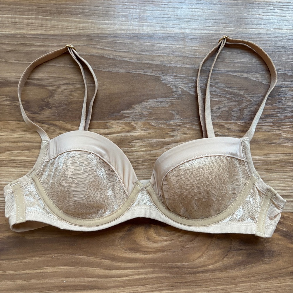 Soma 32A Lightest Lift Demi Elegant Tan Lace Bra